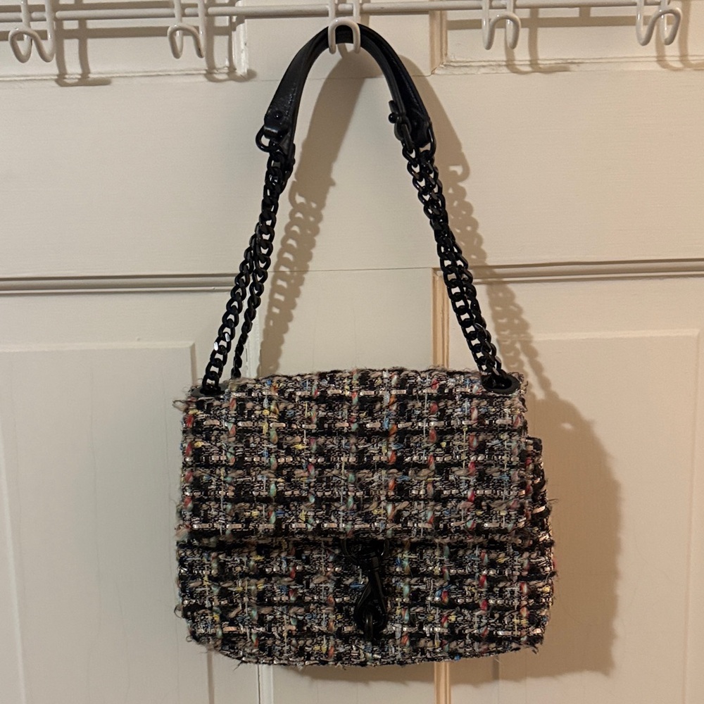 Rebecca Minkoff Edie Tweed Shoulder Bag - Black and Multicolor - Picture 2 of 4
